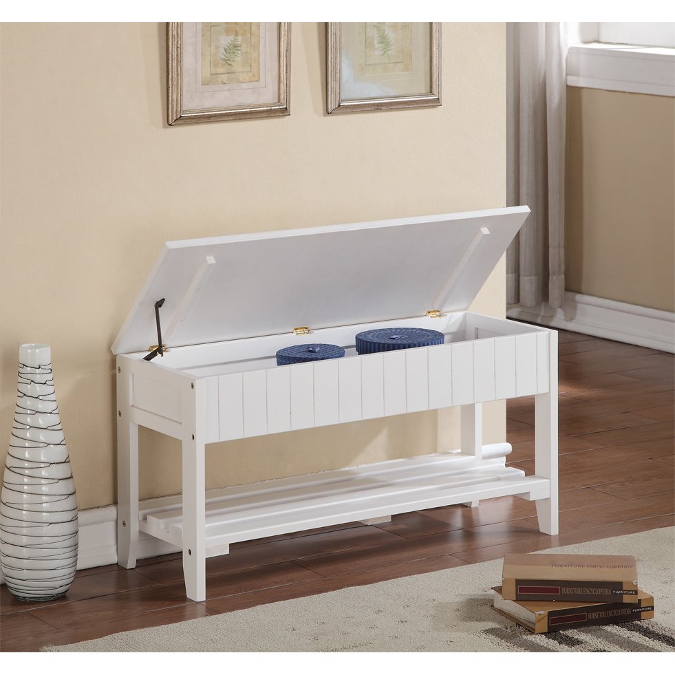 Leno Quality Solid Wood Shoe Bench with Storage, White. Picture 3