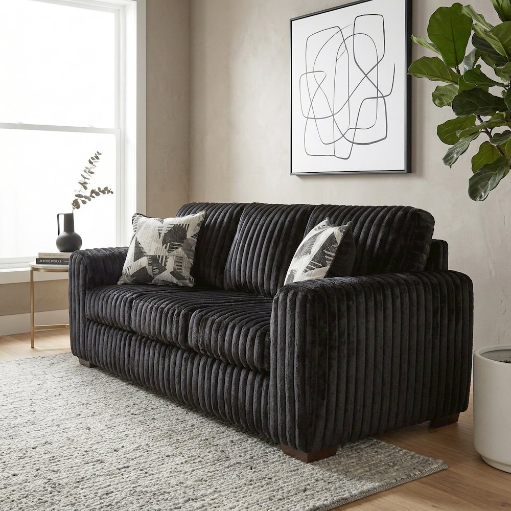 Nolan Contemporary Upholstered Sofa, Lush Black. Picture 4