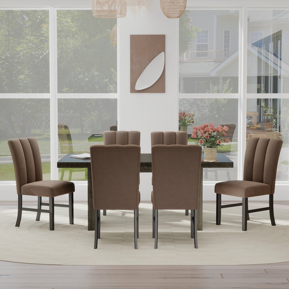 Madison 7-Piece Dining Set, Slat-Fluted Dining Table with 6 Chairs, Chocolate. Picture 4