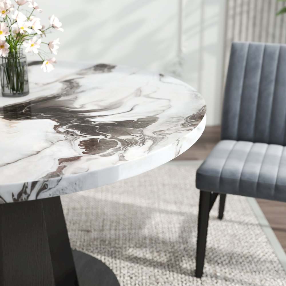 5-Piece Dining Set, Off-White Faux Marble Dining Table with Four Chairs, Gray. Picture 10