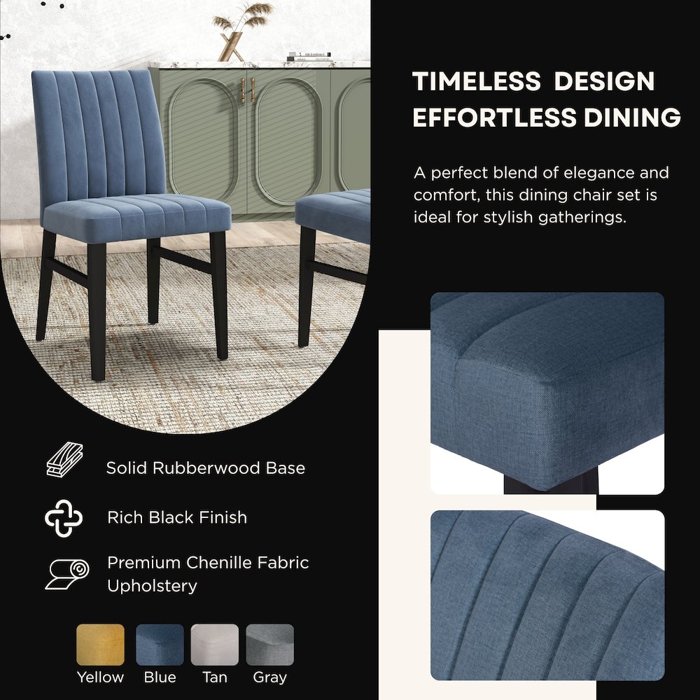 Edo 5-Piece Dining Set, Round Trestle Table and 4 Chairs, Gray and Blue. Picture 6