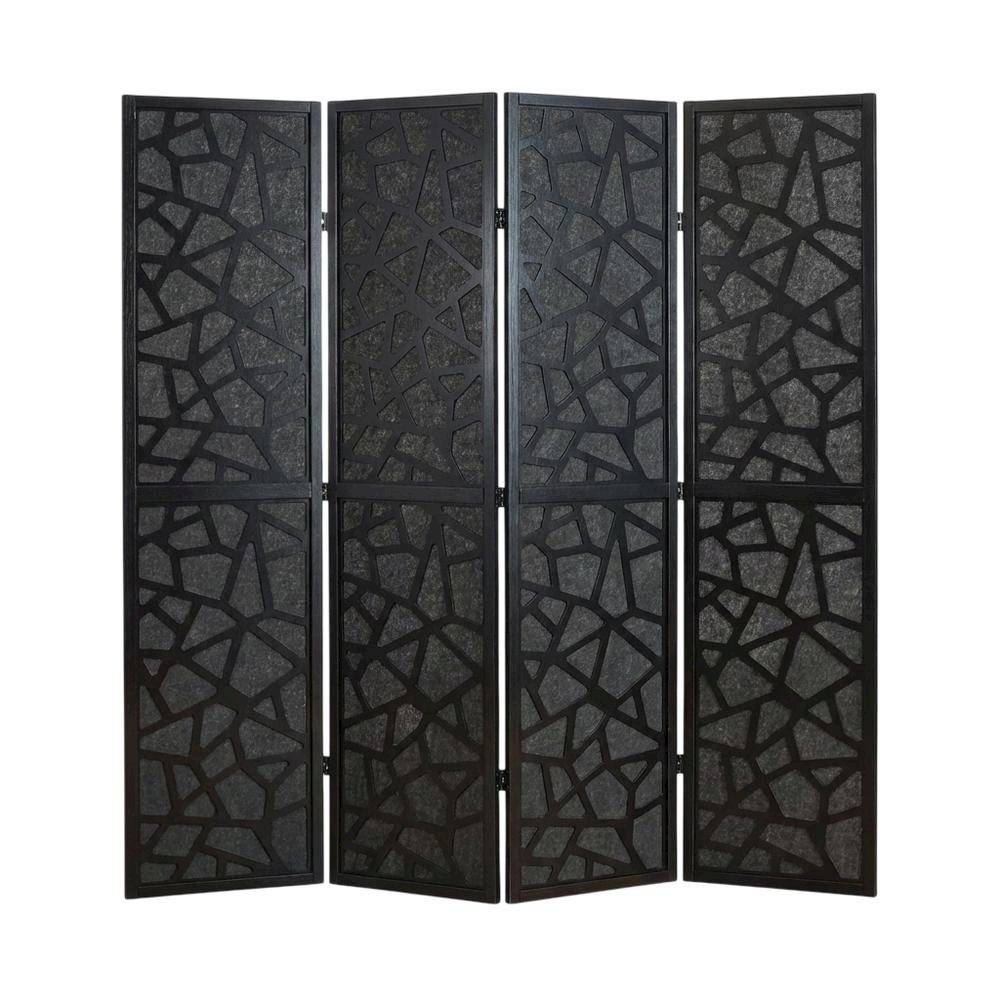 Black 4-Panel MDF Folding Room Divider, Fabric, 70 Inch. Picture 4