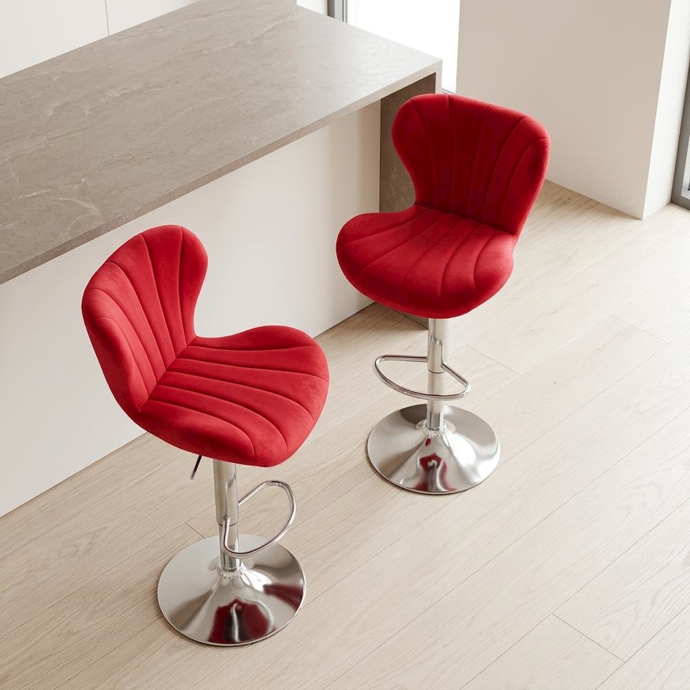 Red Upholstered Adjustable Swivel Barstool Set with Cushioned Comfort. Picture 5