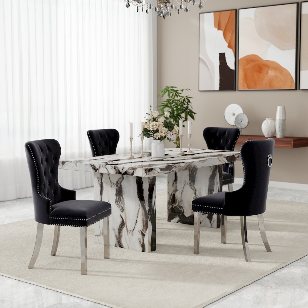 6-Piece Dining Set, Faux Marble Dining Table with 4 Chairs and Bench, Gray. Picture 2