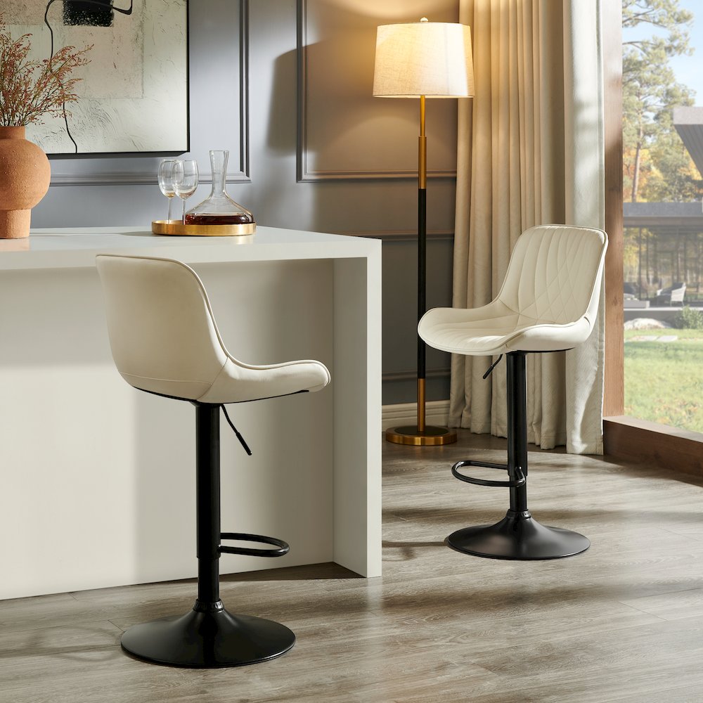 Kovyn Contemporary Adjustable Barstool with Faux Leather Swivel Seats, Set of 2. Picture 5