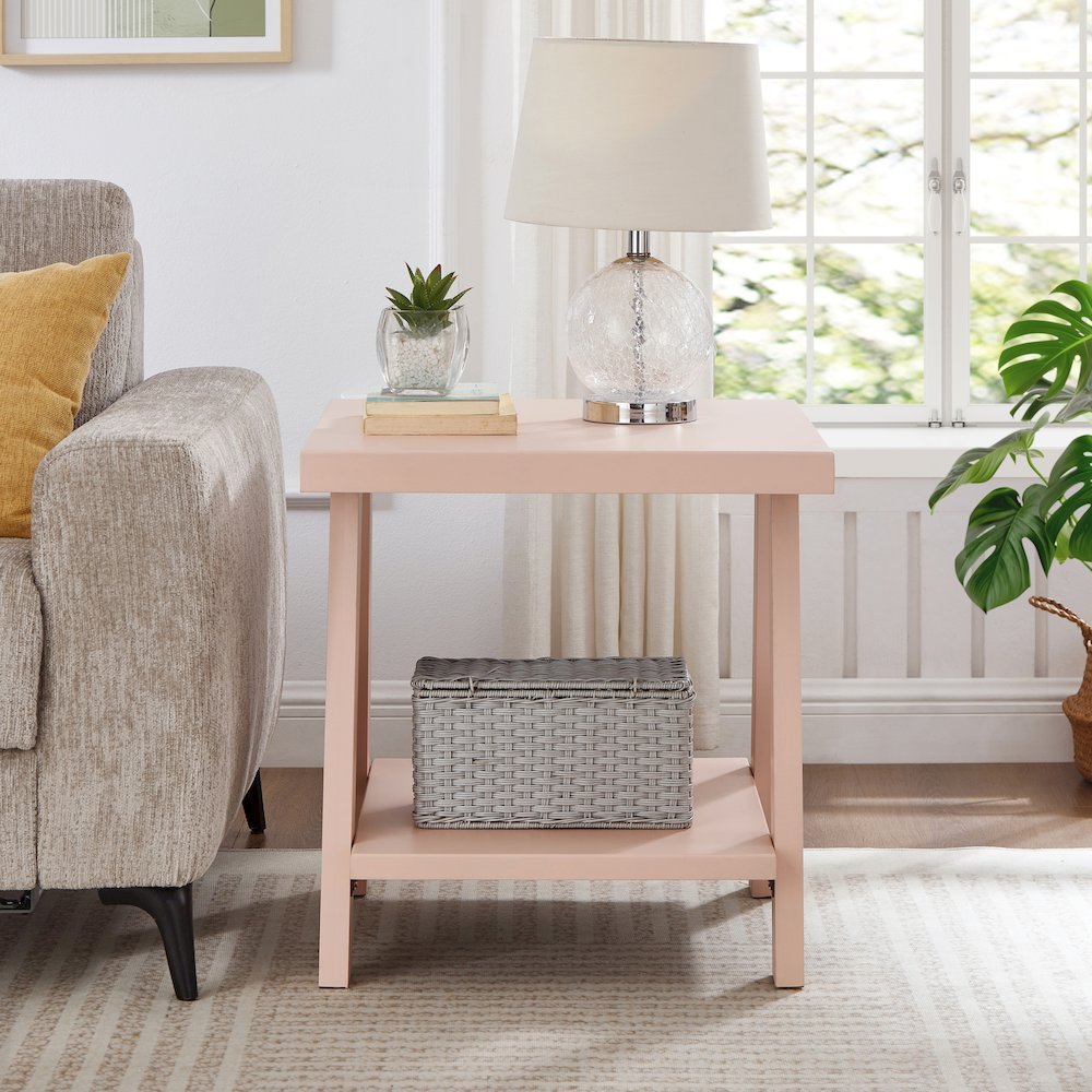 Athens Contemporary Wood Shelf End Table in Pink. Picture 3