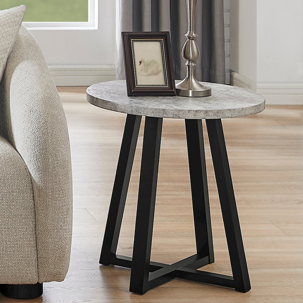 Modern Harmony Wood Round End Table, Gray. Picture 3