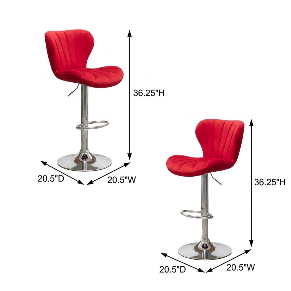 Red Upholstered Adjustable Swivel Barstool Set with Cushioned Comfort. Picture 6