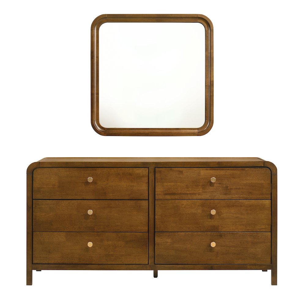 Eldren 6-Drawer Wood Dresser with Mirror, Walnut Finish. Picture 1
