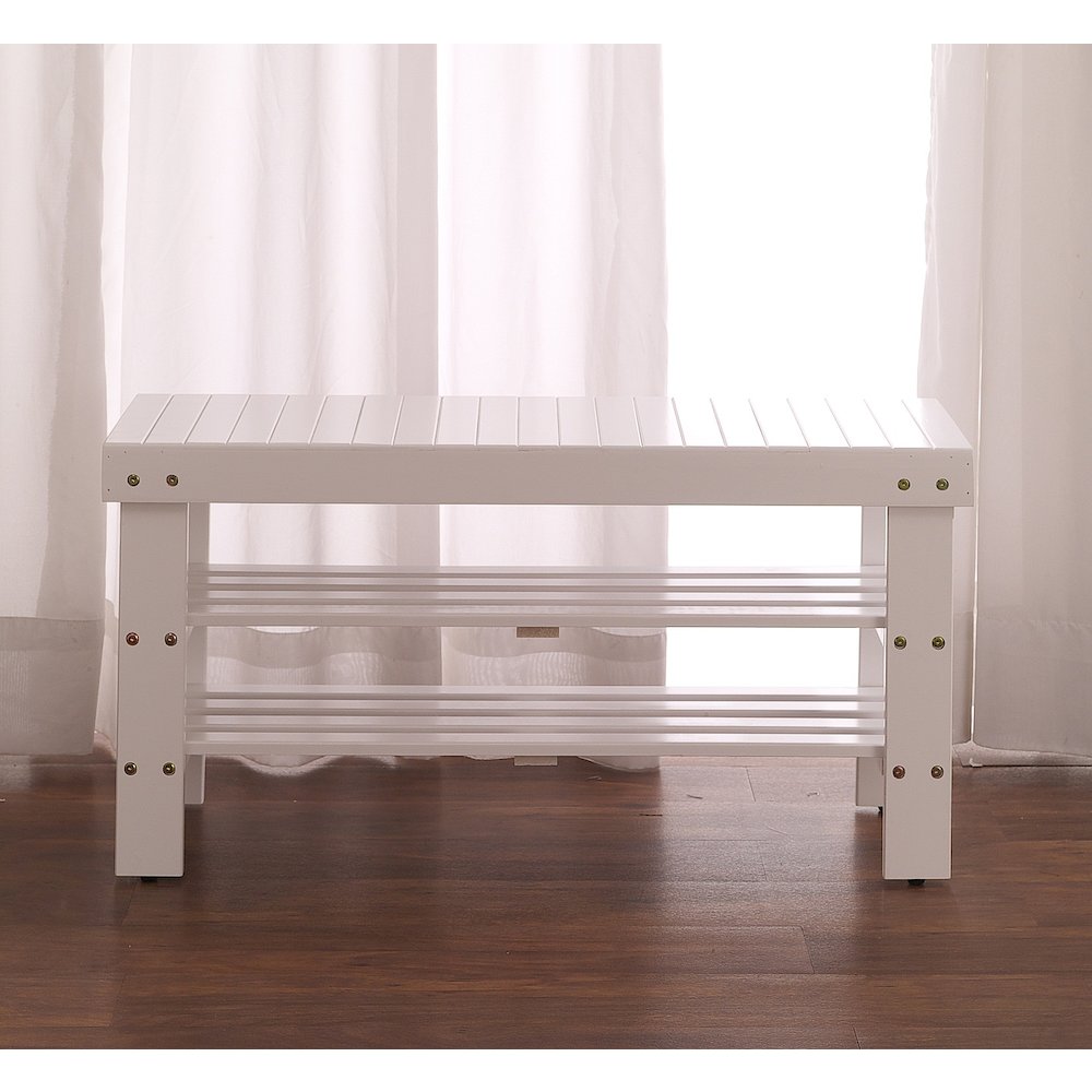 Pina Quality Solid Wood Shoe Bench, White Finish. Picture 4
