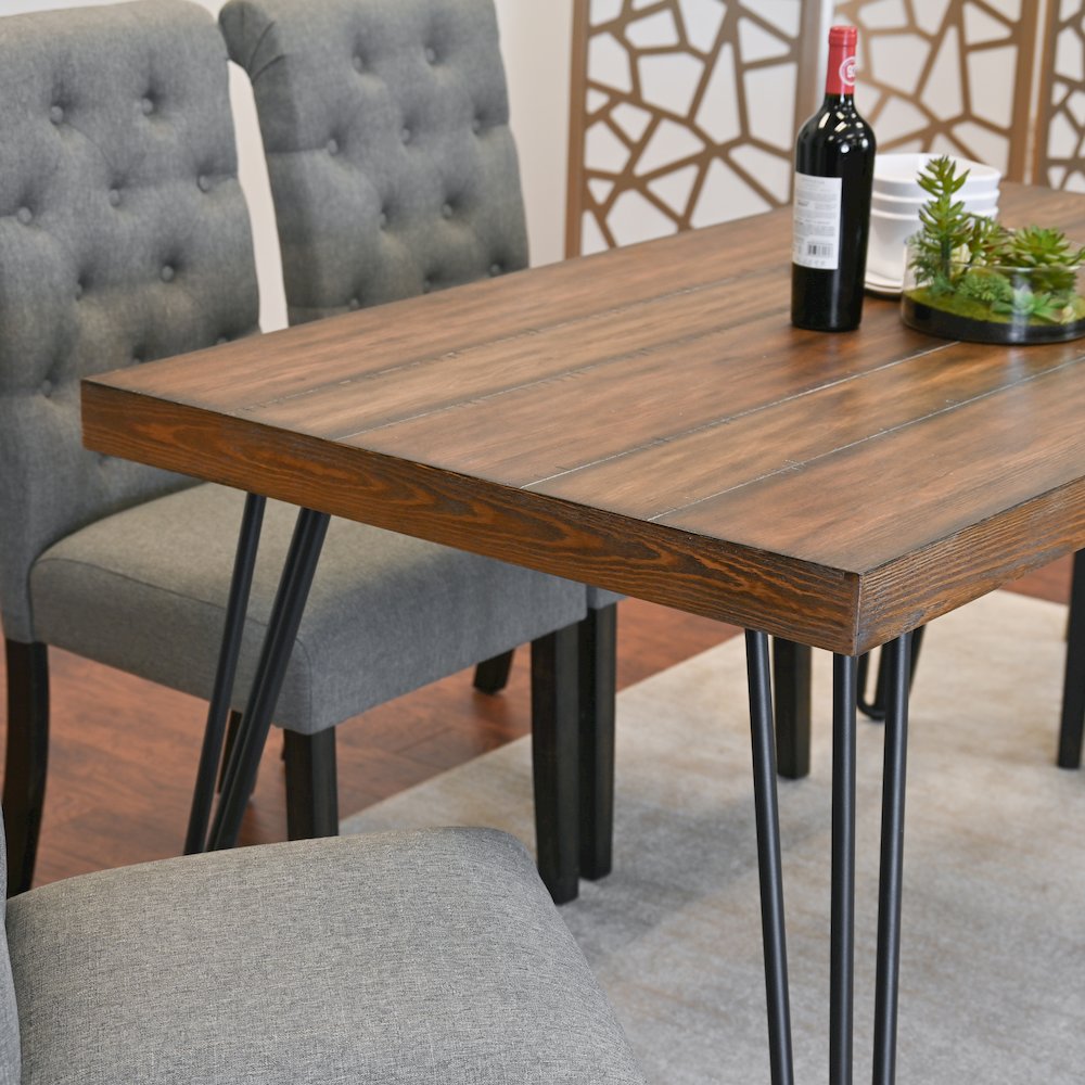 Ashford 6-Pc Dining Set, Hairpin Dining Table with 4 Chairs and Bench, Gray. Picture 4
