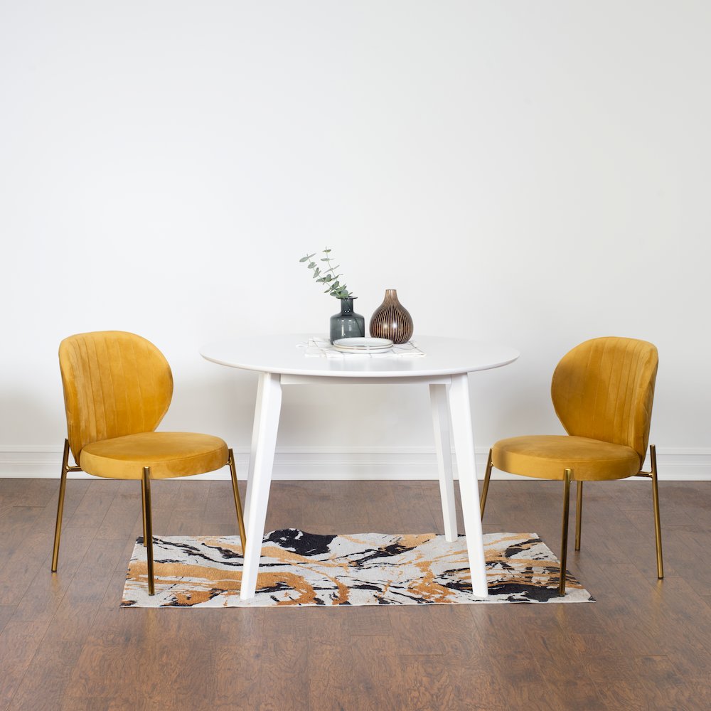 Amoa Contemporary 3-Pc Dining Set, White Round Dining Table and 2 Chairs, Yellow. Picture 1