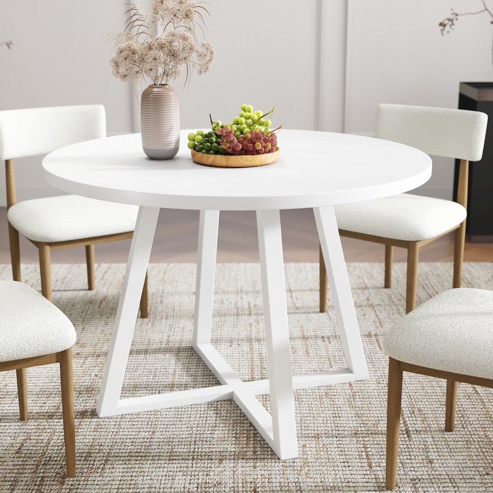 Edo 5-Piece Dining Set, Round Trestle Table and 4 Chairs, White and Natural. Picture 7