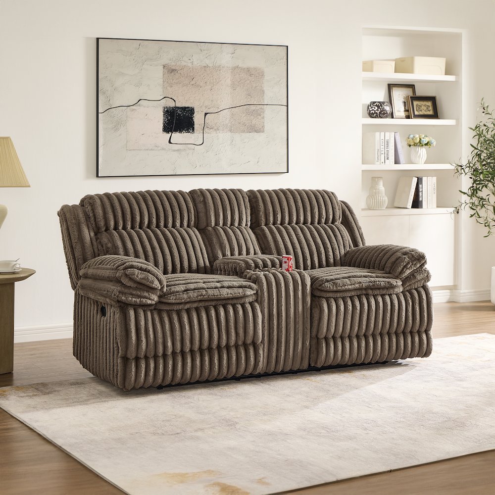Ardello Manual Reclining Loveseat with Wide-Wale Corduroy, Storage Console. Picture 2