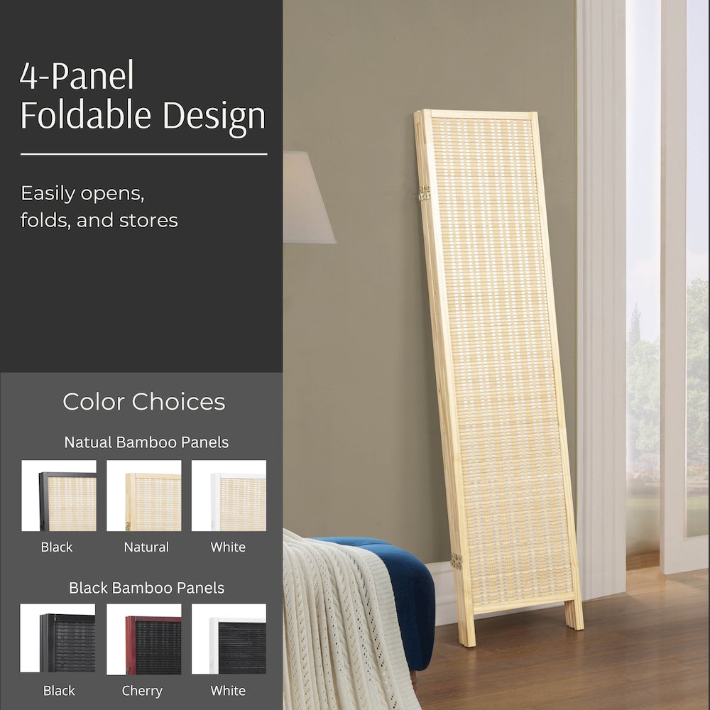 Inkwell 4-Panel Bamboo Room Divider, Folding Screen, Natural with Natural Frame. Picture 4