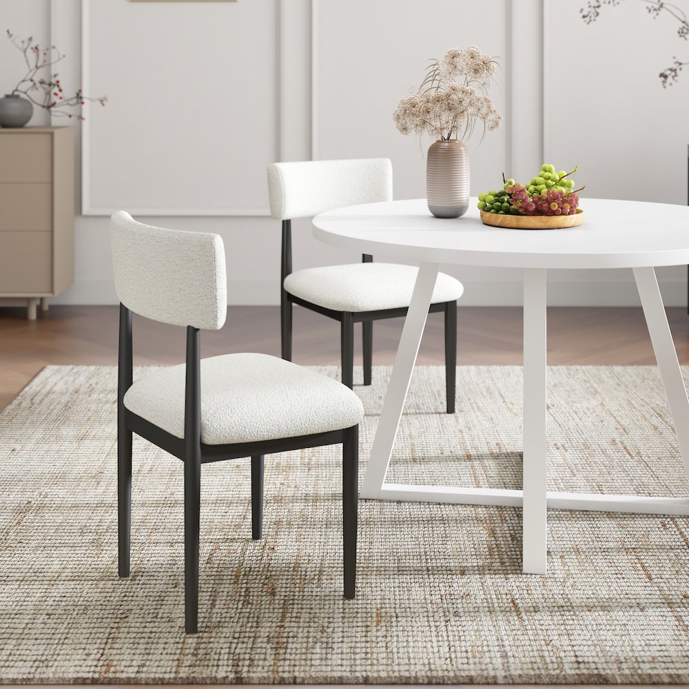 Edo 5-Piece Dining Set, Round Trestle Table and 4 Chairs, White and Black. Picture 7