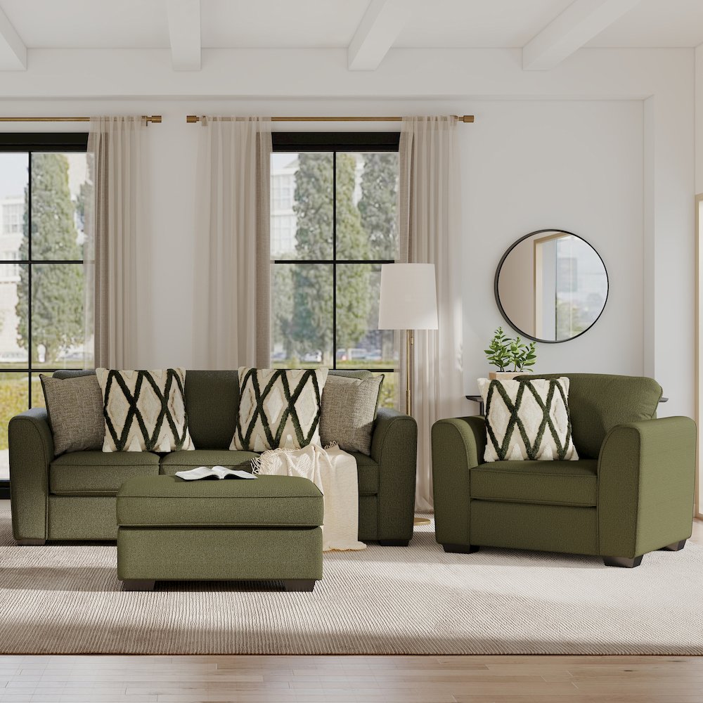 Marvella 3-PC Living Room Set, Sofa, Chair, and Ottoman with Chenille Upholstery. Picture 2