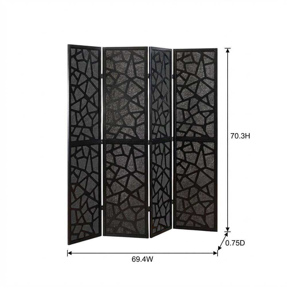 Black 4-Panel MDF Folding Room Divider, Fabric, 70 Inch. Picture 7