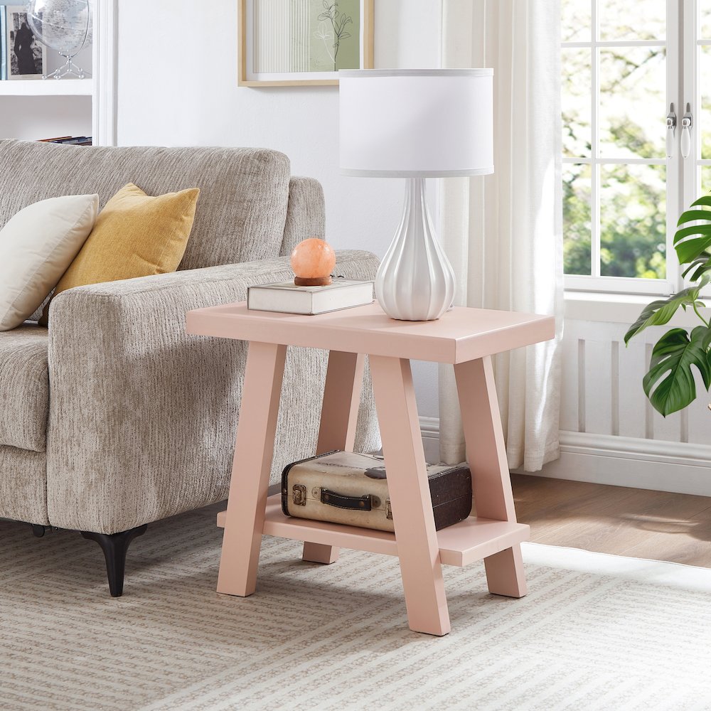 Athens Contemporary Wood Shelf Side Table in Pink. Picture 2