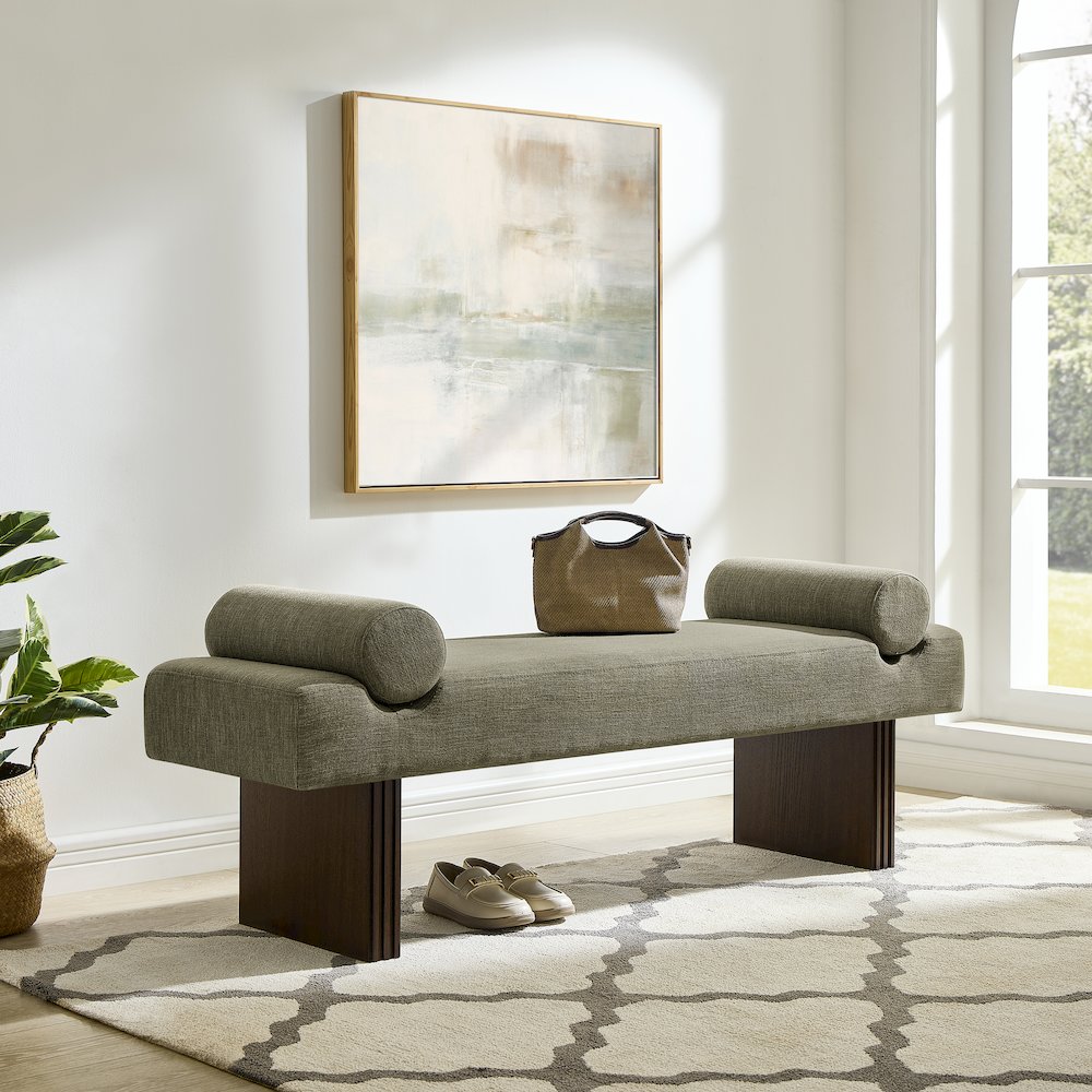 Brooke Contemporary Upholstered Bench, Green. Picture 3
