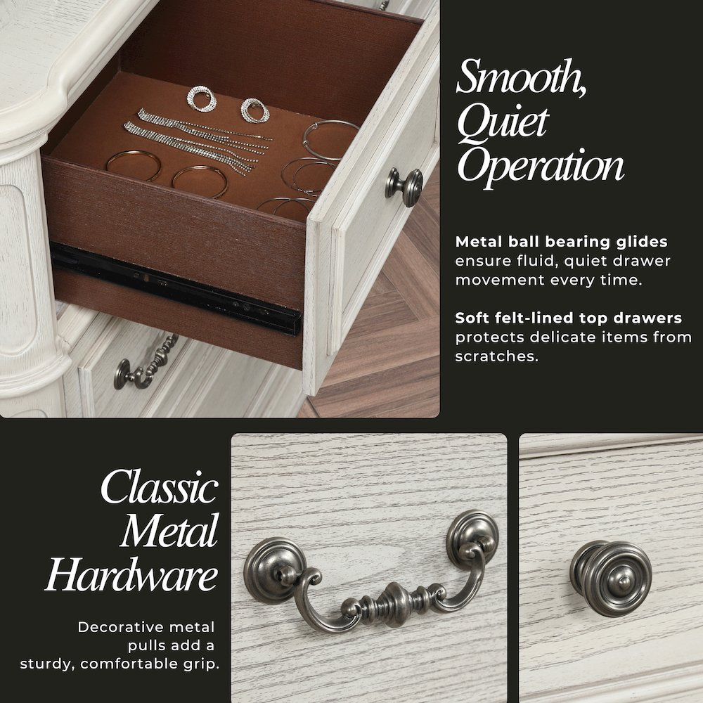 Nelson 5-Drawer Bedroom Chest with Flip-top, Antique White. Picture 7
