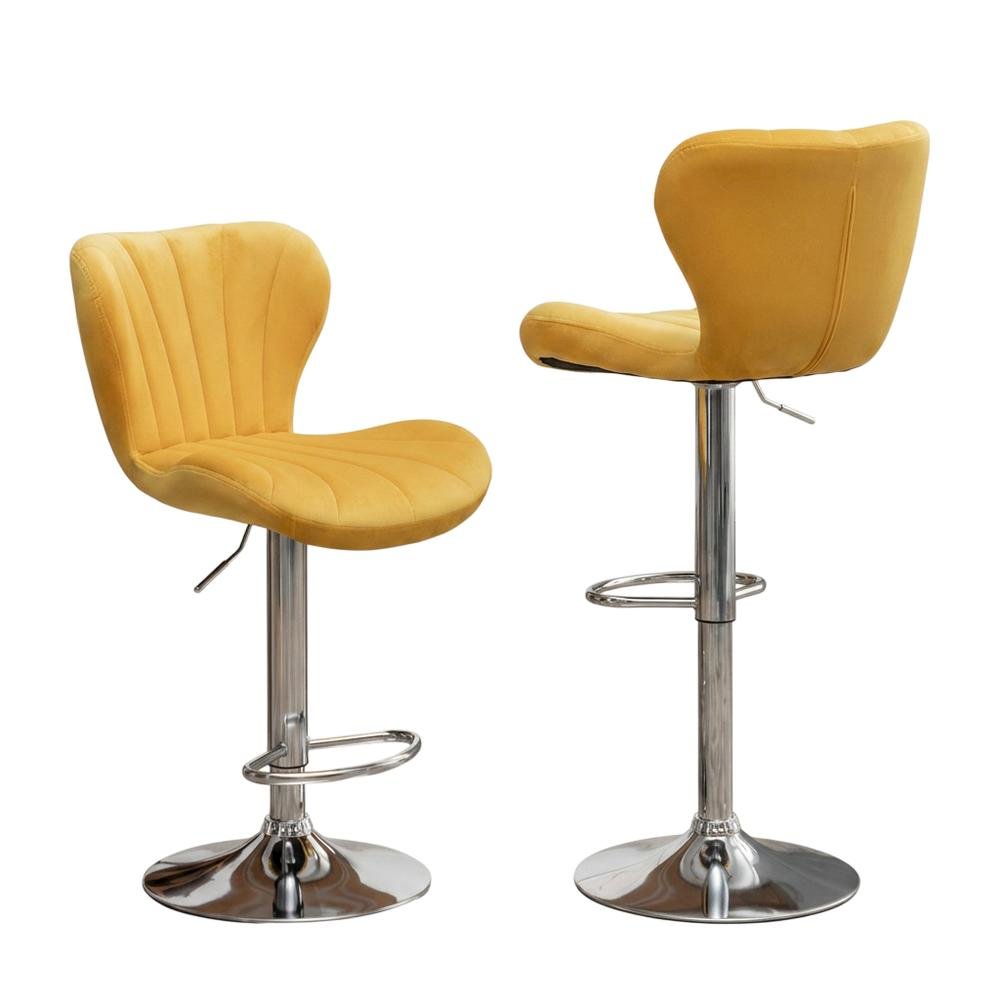 Yellow Upholstered Adjustable Swivel Barstool Set with Cushioned Seats. Picture 1