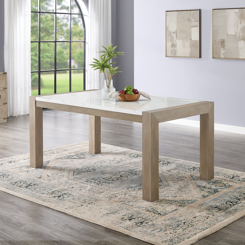 Zelalle 7-Piece Dining Set, Table with 6 Chairs, White Wired-Brushed Finish. Picture 5