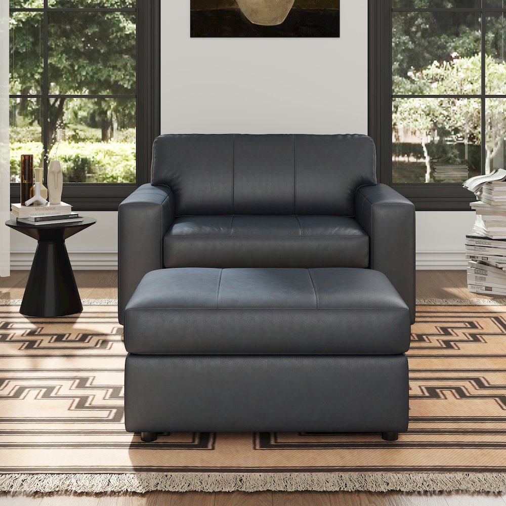 Sakan Leather Upholstered 2-Piece Living Room Set, Cutler Chair and Ottoman. Picture 3