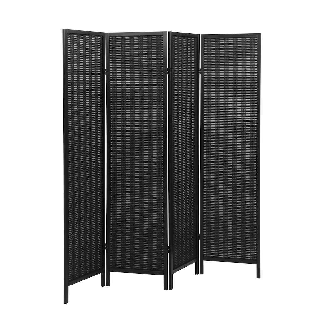 Inkwell 4-Panel Bamboo Room Divider, Folding Screen, Black with Black Frame. Picture 1