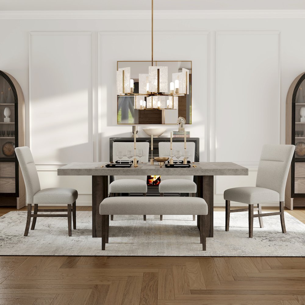 Sorlen Modern 6-Piece Dining Set, 3D Faux Concrete Table with 4 Chairs and Bench. Picture 2