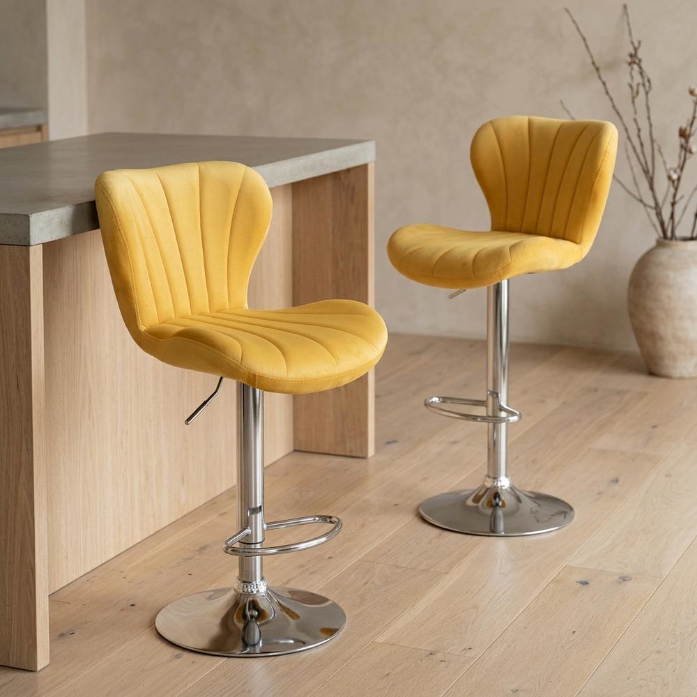 Yellow Upholstered Adjustable Swivel Barstool Set with Cushioned Seats. Picture 2