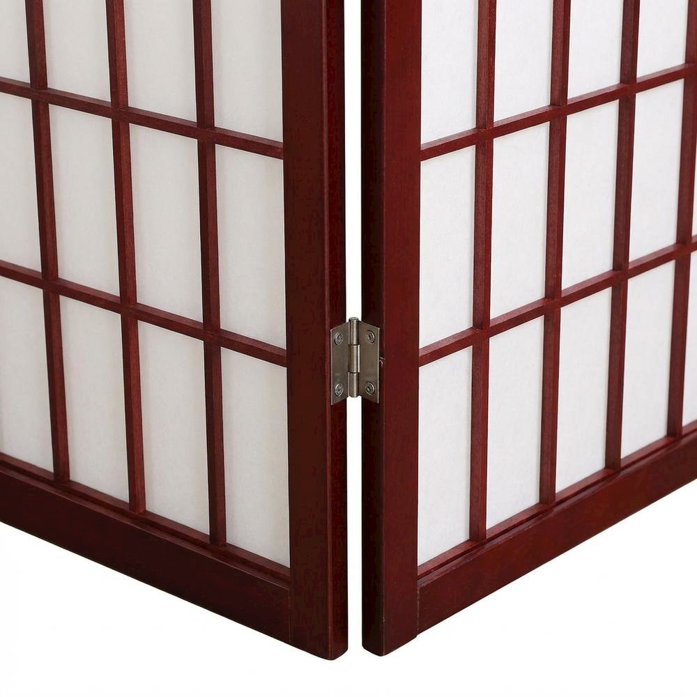 Cherry 4-Panel Wood Folding Room Divider, Rice Paper, 71 Inch. Picture 5