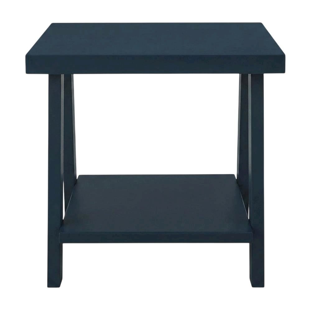 Navy Blue Wood Shelf End Table with Modern Design and Sturdy Construction. Picture 4