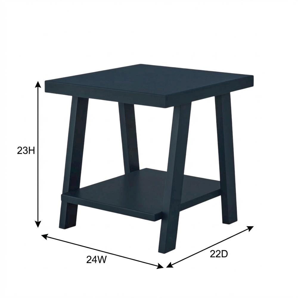 Navy Blue Wood Shelf End Table with Modern Design and Sturdy Construction. Picture 7