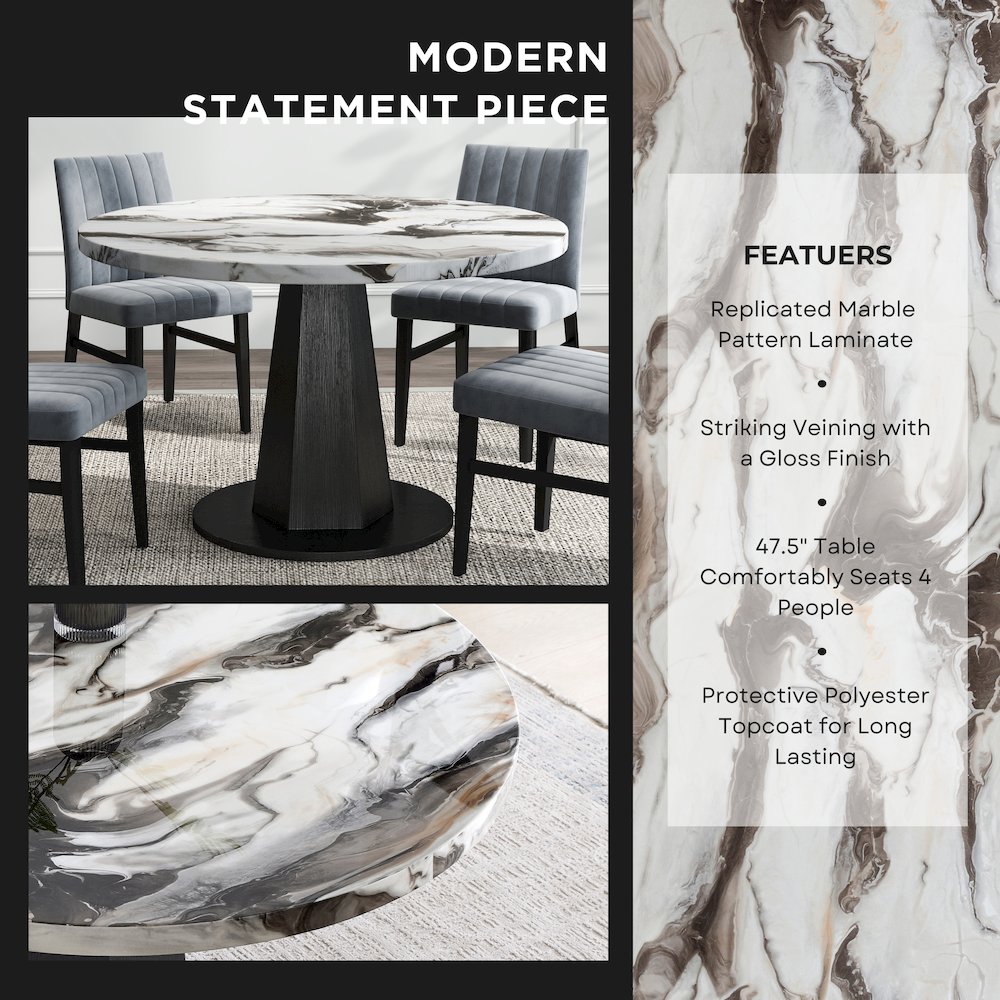 5-Piece Dining Set, Off-White Faux Marble Dining Table with Four Chairs, Gray. Picture 6