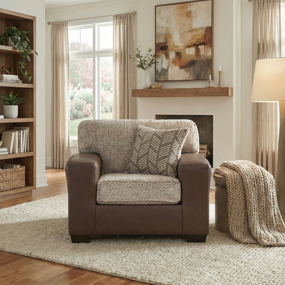 Marvella 2-Piece Living Room Set, Chair and Ottoman, Chocolate Faux Leather. Picture 5