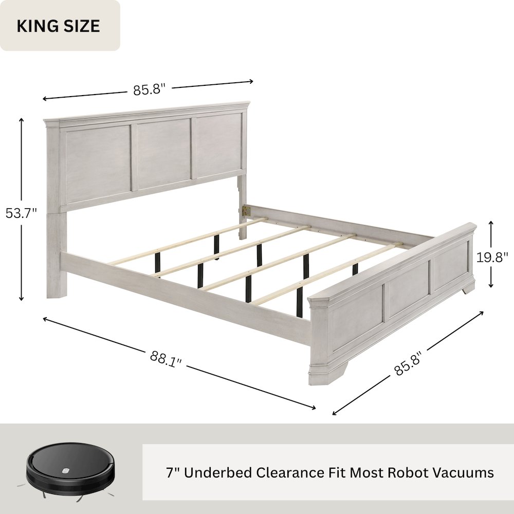 Maderne Wood Panel Bed, King, Antique White Finish. Picture 9