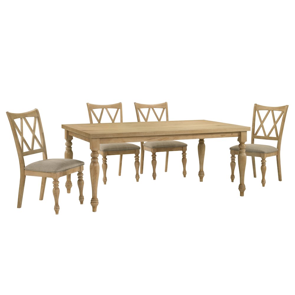Verta 5-PC Dining Set, Dining Table with 4 Cross Back Chairs, Light Oak Finish. Picture 1