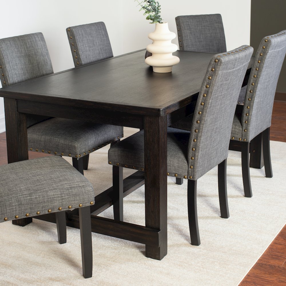 Muzzi Contemporary 7-Piece Dining Set, Dining Table with 6 Stylish Chairs, Gray. Picture 3