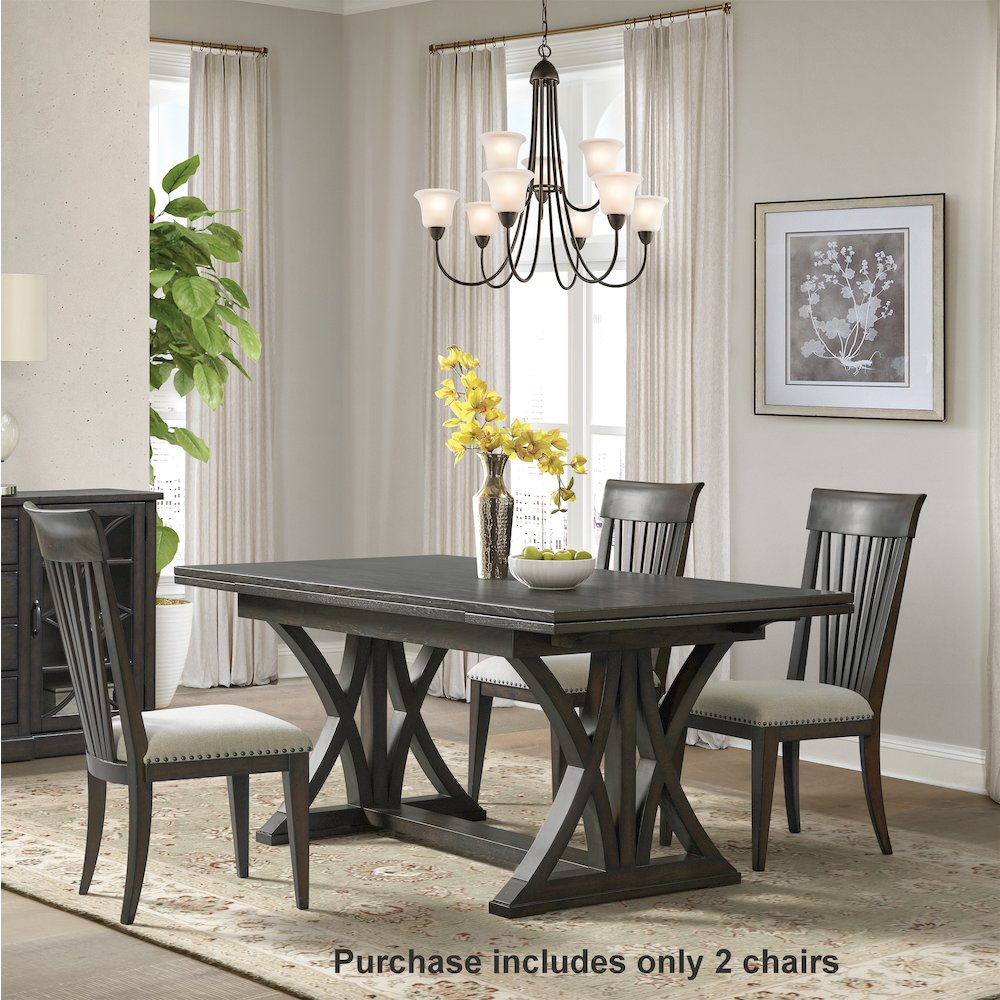 Grant Nailhead Trim Upholstered Dining Chairs, Set of 2, Beige. Picture 4