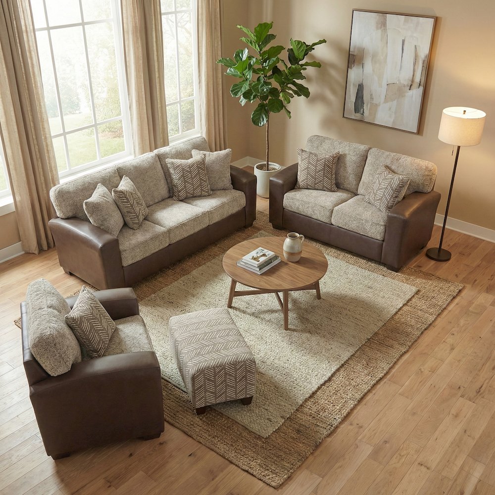 Marvella 4-Piece Living Room Set, Chocolate Faux Leather. Picture 5
