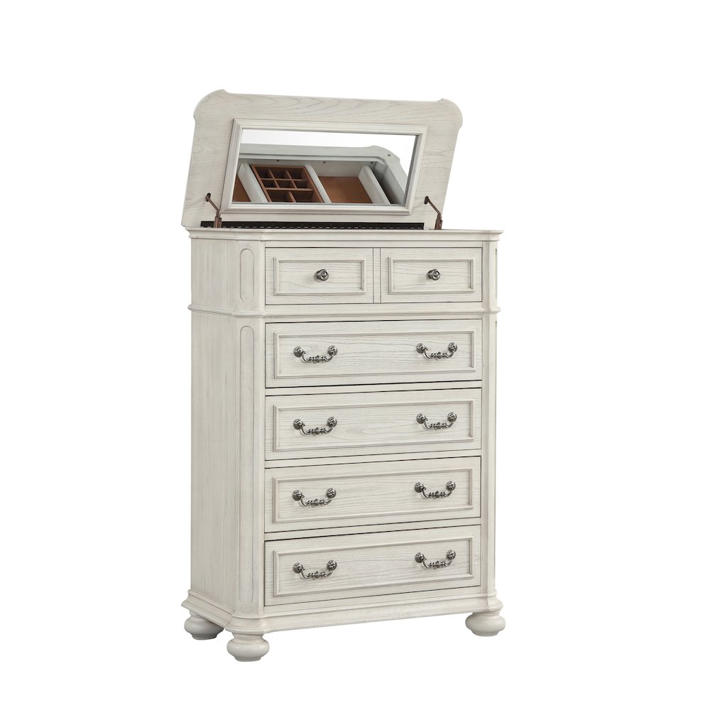 Nelson 5-Drawer Bedroom Chest with Flip-top, Antique White. Picture 1