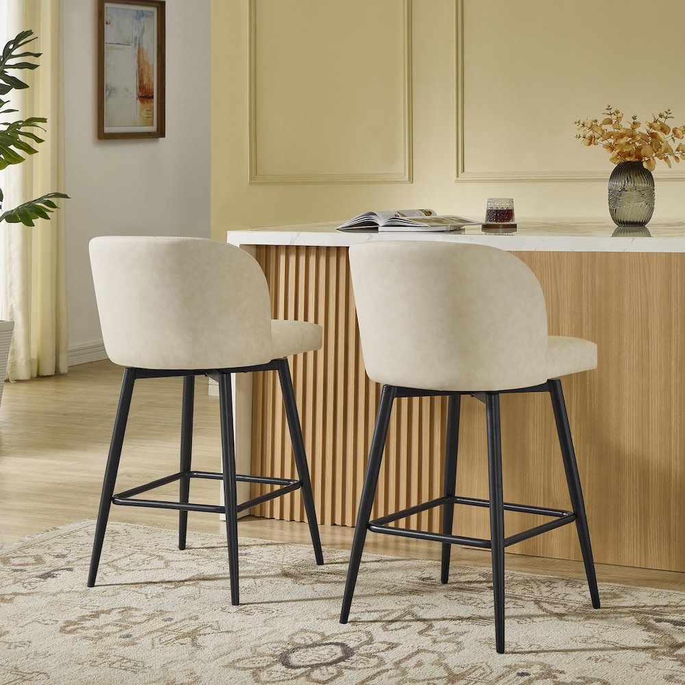 Rhythm Upholstered Counter Height Stool, 360° Swivel, Set of 2, Beige. Picture 4