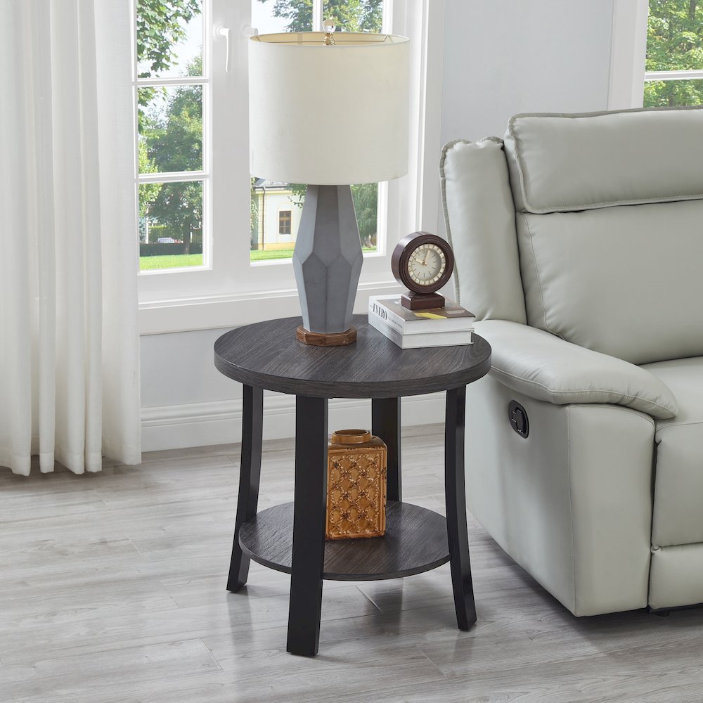 Anze Contemporary Oval Wood Shelf 3-Pc Coffee Table Set in Charcoal Finish. Picture 7