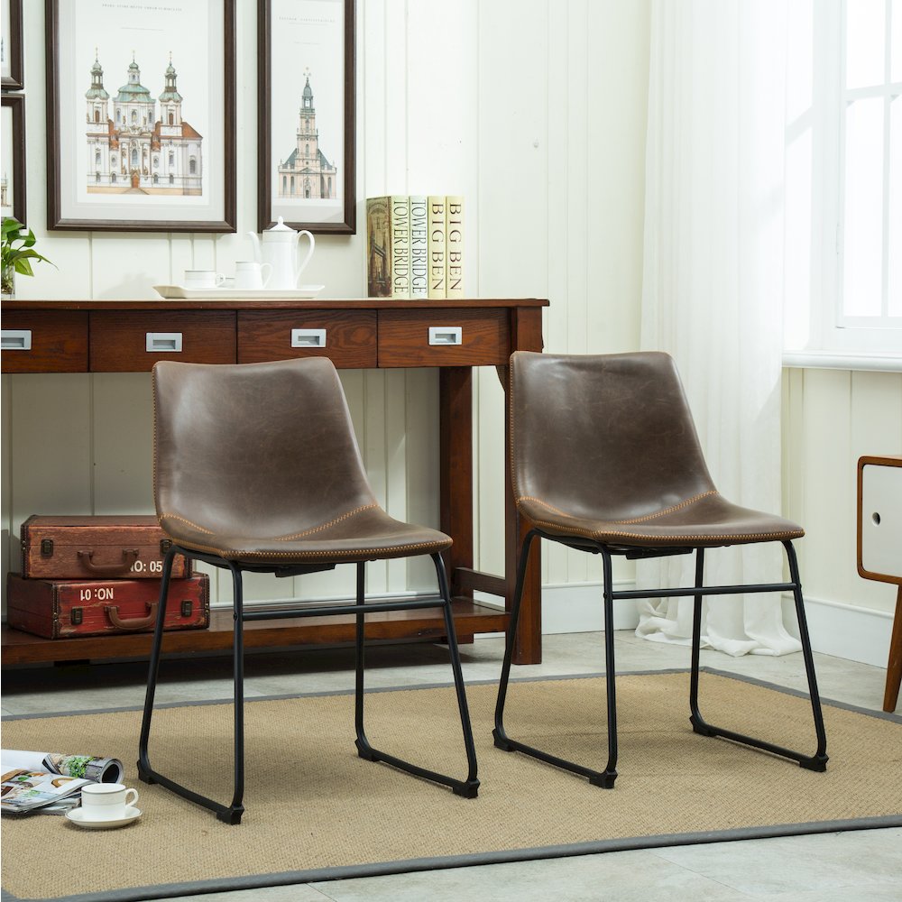 Lotusville Vintage PU Leather Dining Chairs, Antique Brown, Set of 2. Picture 4