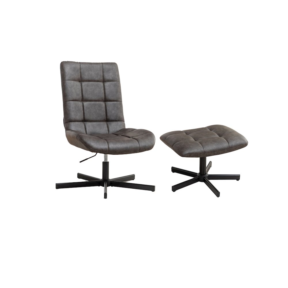 Arlena 2-Piece Seating Set, Faux Leather Tufted Accent Chair and Ottoman, Brown. Picture 14