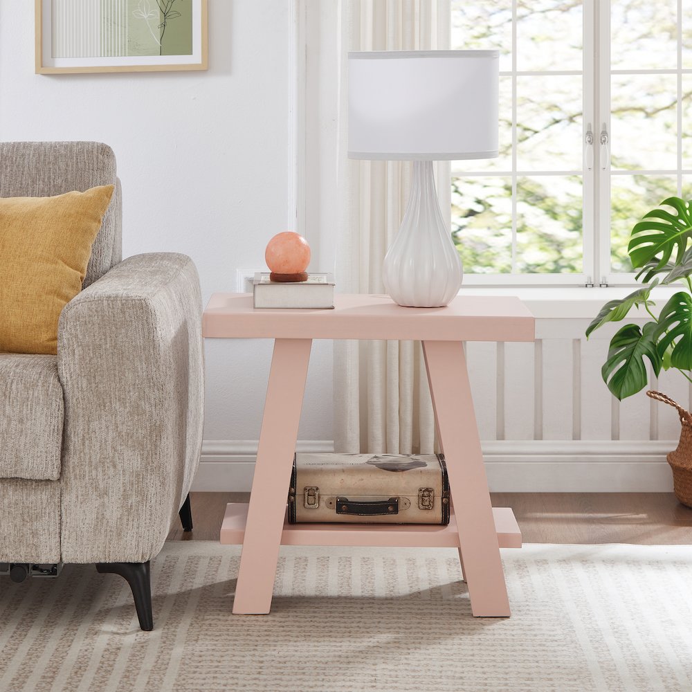 Athens Contemporary Wood Shelf Side Table in Pink. Picture 3