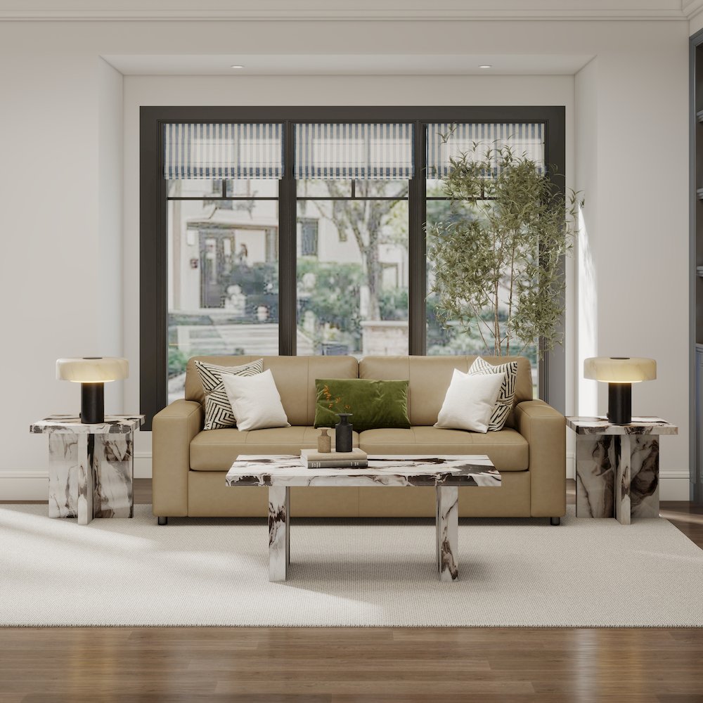 Cavira 3-Piece Faux Marble Coffee Table Set, Table and Two Side Tables,Off-white. Picture 3