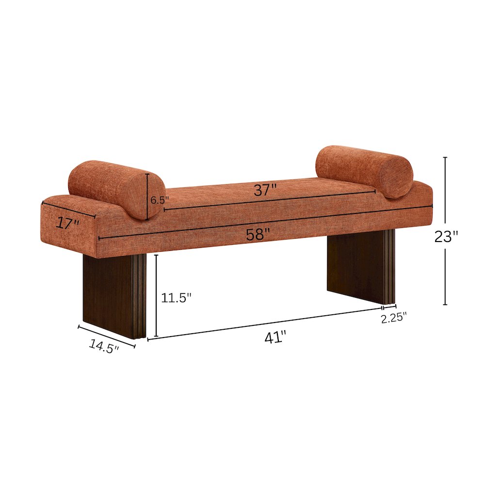 Brooke Contemporary Upholstered Bench, Orange. Picture 6