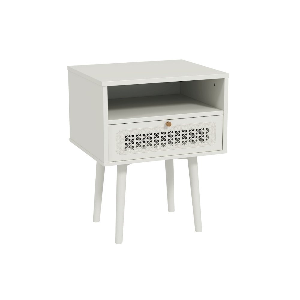 Feeney Dual-tier Storage Nightstand, Side Table, Cream White. Picture 8